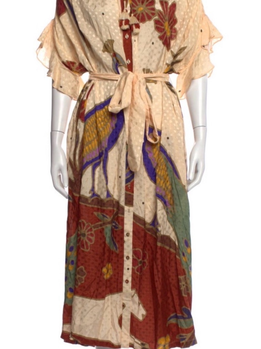 Carolina K silk Bohemian Midi Dress in Cream and Rust with Purple Accent